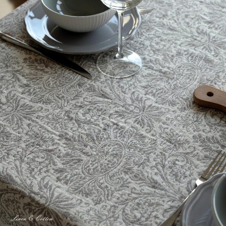 Linen &amp; Cotton Qualität Jacquard Damast Tischdecke Hercus - 53% Leinen, 47% Baumwolle, Weiss Weiss G