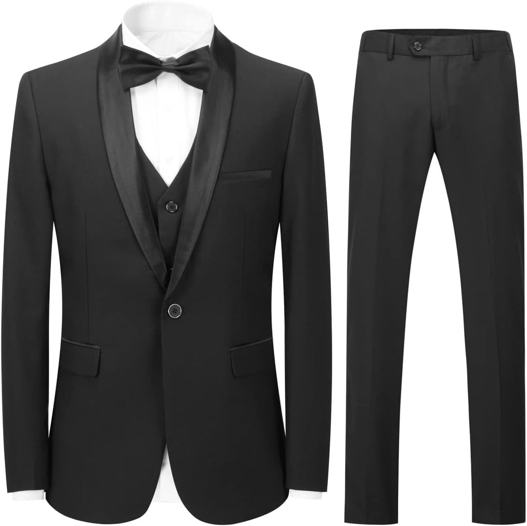Sliktaa Herren Anzug 3 Teilig Slim Fit Reihe Einfarbig Stoff Business Shawl Kragen Klassisch Tunika