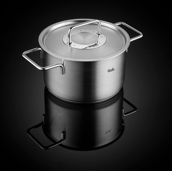 Fissler Pure Collection/Edelstahl-Kochtopfset, 4-teilig, Töpfe mit Metall-Deckel (3 Kochtöpfe,1 Brat