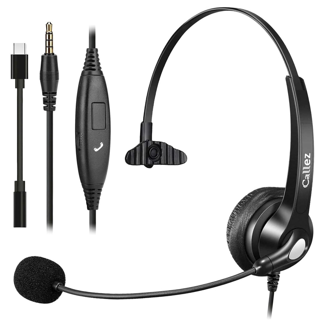 Callez 3,5mm Klinke Headset Handy mit Mikrofon Noise Cancelling, PC Kopfhörer für FritzFon C6 X6 iPh