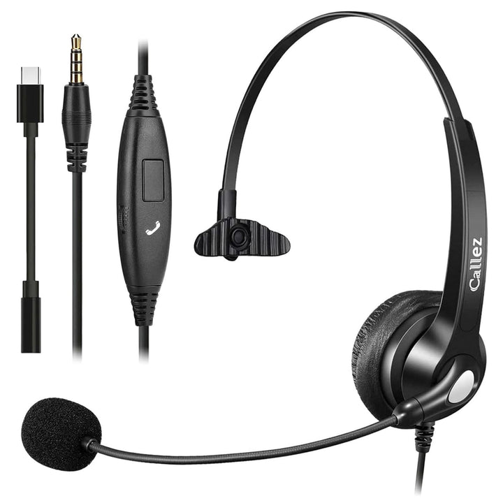 Callez 3,5mm Klinke Headset Handy mit Mikrofon Noise Cancelling, PC Kopfhörer für FritzFon C6 X6 iPh