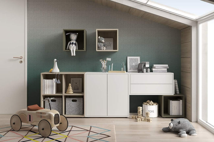 Iconico Home QBE, Wandwürfel mit 4 Fächern, Eingang, Wohnzimmer, Schlafzimmer, Jugendzimmer, Arbeits
