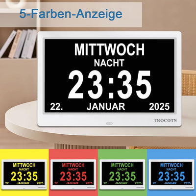 TROCOTN 10 Zoll Digitale Uhr Tagesuhr Grosses Display Wecker Wanduhr (Weiss) 10 Zoll Weiss, 10 Zoll