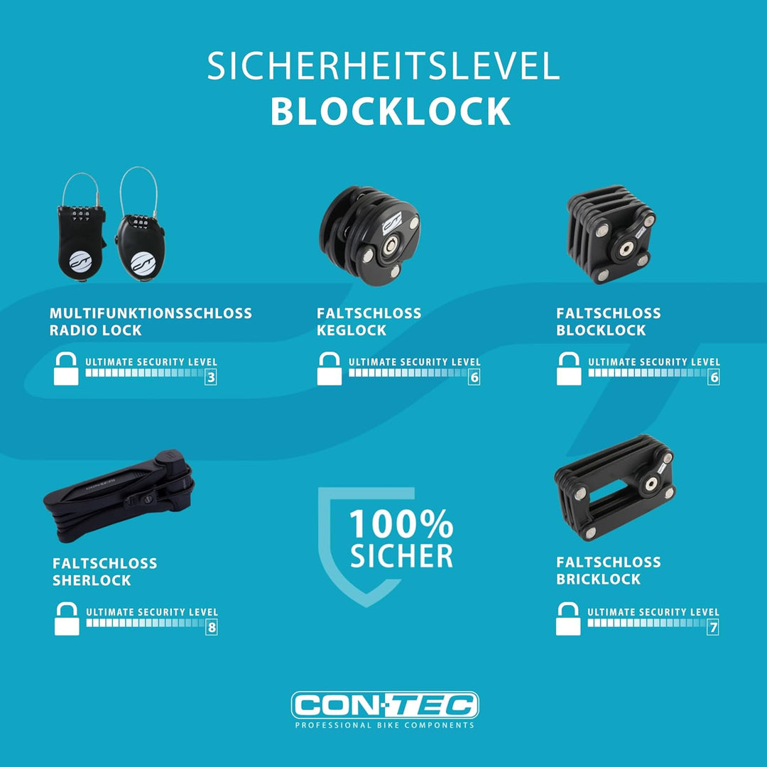 CONTEC Fahrrad-Faltschloss BlockLock, Länge 64 cm, Aus gehärtetem Stahl, Mit Halterung, Hochsicher,