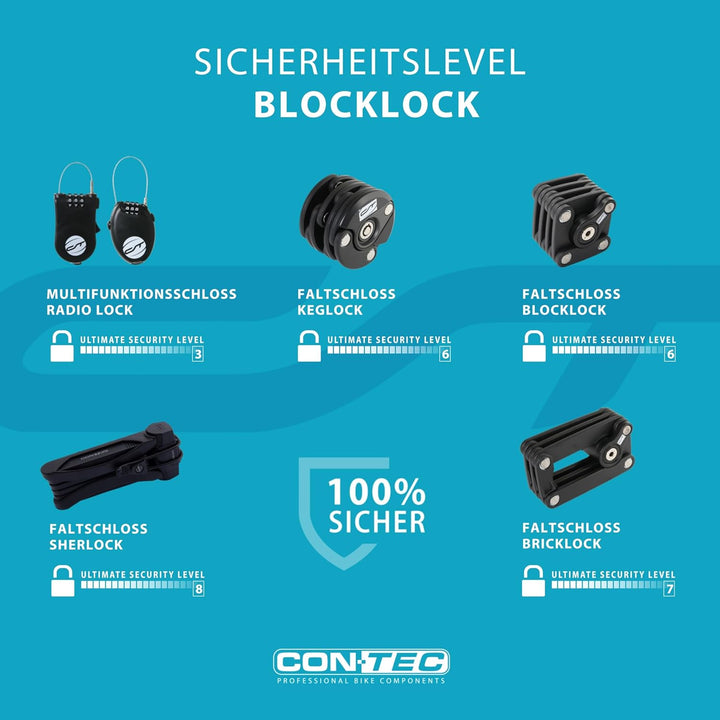 CONTEC Fahrrad-Faltschloss BlockLock, Länge 64 cm, Aus gehärtetem Stahl, Mit Halterung, Hochsicher,