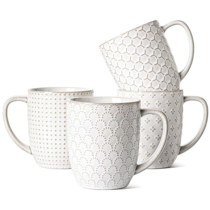 LE TAUCI Kaffeetassen Set, 473 ml, Keramiktassen Kaffeebecher, Prägetassen Grosse Tassen für Latte,