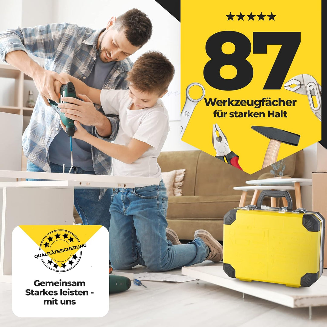 Werkzeugkoffer gefüllt, Premium All-in-One handlicher und rutschfester Werkzeugkasten 100-teilig [fü