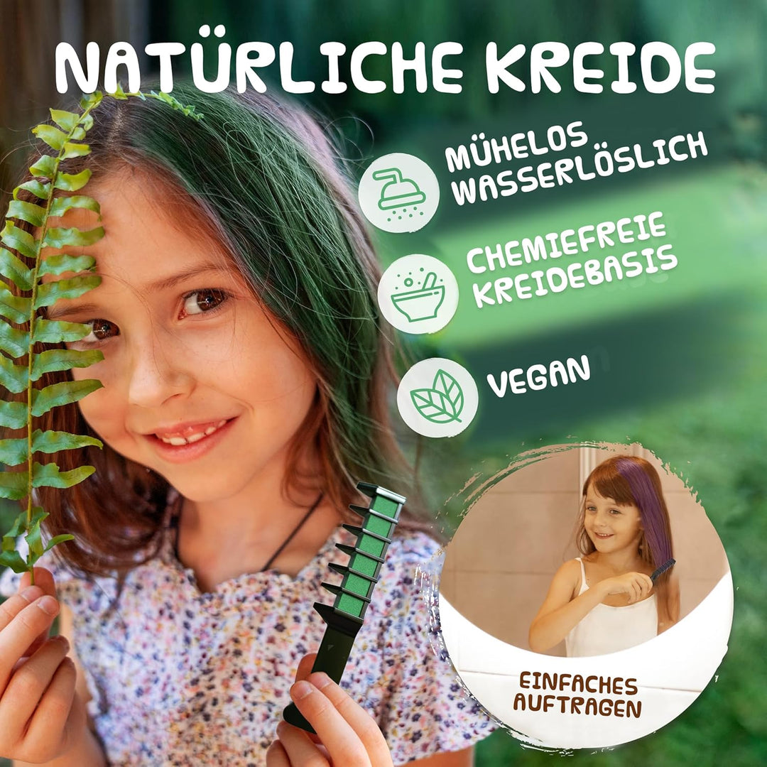 Magicat Premium Haarkreide Set I 2 Packungen mit je 10 Farbtönen und 5 Haargummis für das perfekte H