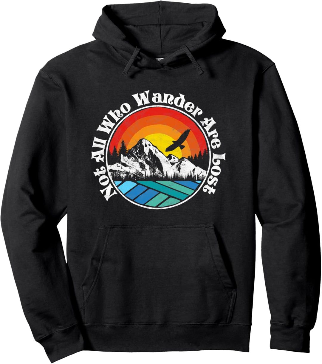 Not All Who Wander Are Lost Retro Mountains Nature Graphic Pullover Hoodie