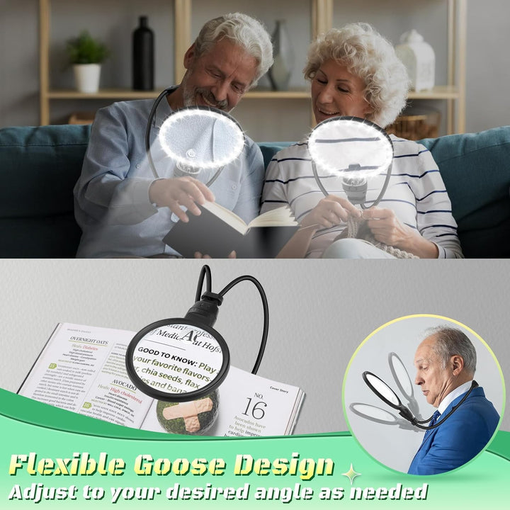 NZQXJXZ 10X Freihändig Lupe mit Licht, Einstellbare Leselupe für Senioren in der Nähe Arbeit, Flexib