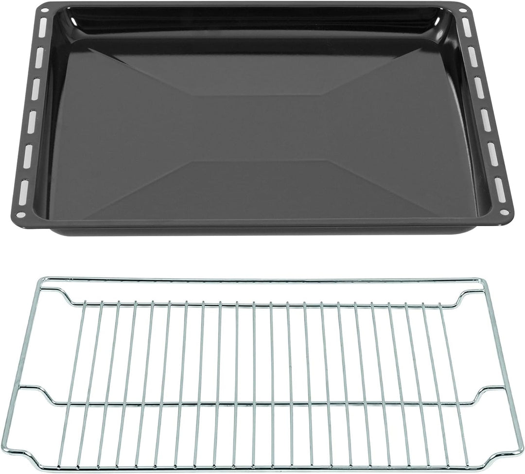ICQN Backbleche & -Gitter mm Set 465 x 370 x 30 mm, Emailliert Fettpfanne, Verchromt Backofenrost un