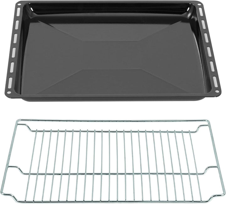 ICQN Backbleche & -Gitter mm Set 465 x 370 x 30 mm, Emailliert Fettpfanne, Verchromt Backofenrost un