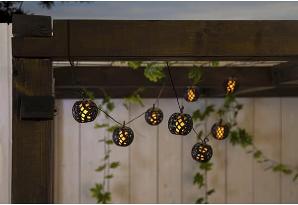 Star Trading Solar-Lichterkette mit Flammeneffekt, 8 Kugelleuchten, Schachbrettmuster, Solarpanel 20