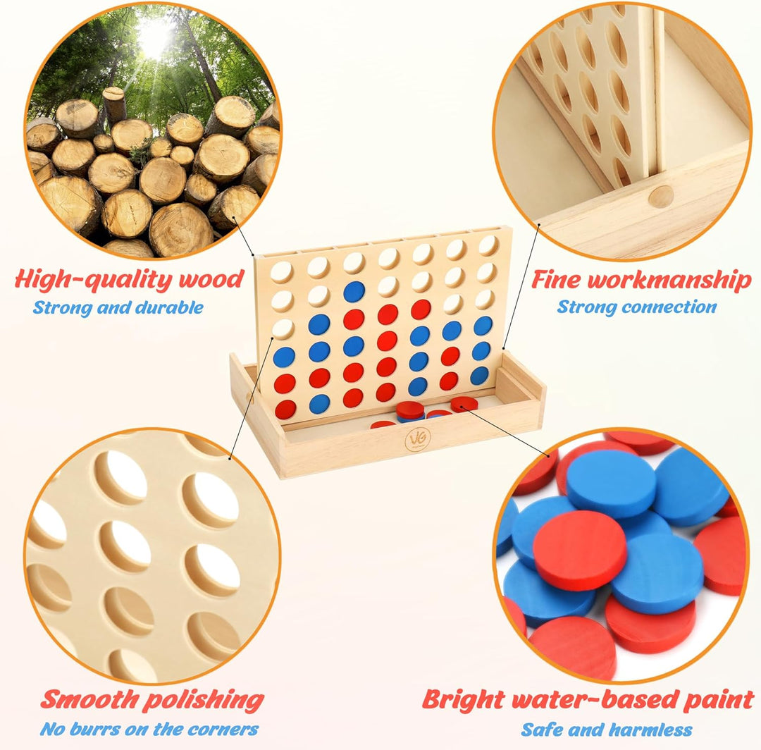 4 in Einer Reihe Spiel Holz, Vertikales Strategiespiel für 2 Spieler, Pädagogisches Lernspielzeug, G