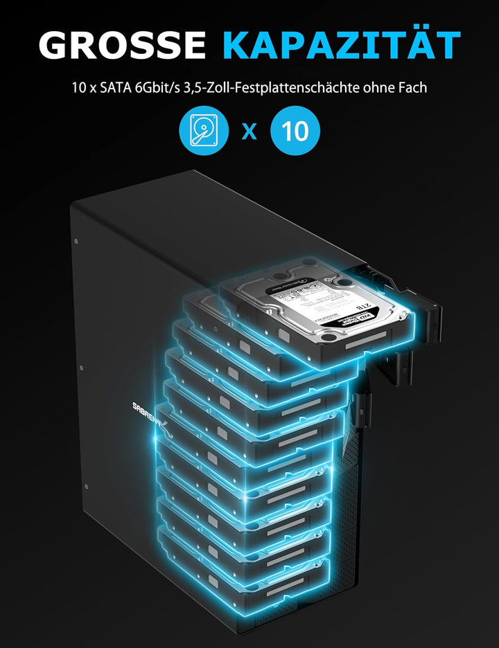 SABRENT 10 Bay USB C SSD HDD 3,5 Zoll Docking Station, festplatten gehäuse, USB 3.2 Gen2 offline Klo