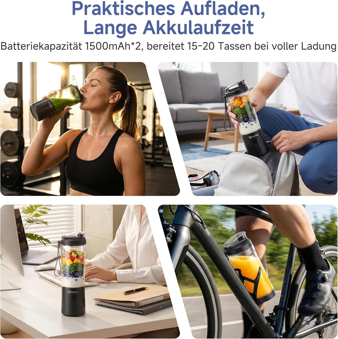 SIMPLUS Tragbarer Mixer 800ml Smoothie Maker To Go, USB-C Wiederaufladbarer Mini Standmixer, 6 Edels
