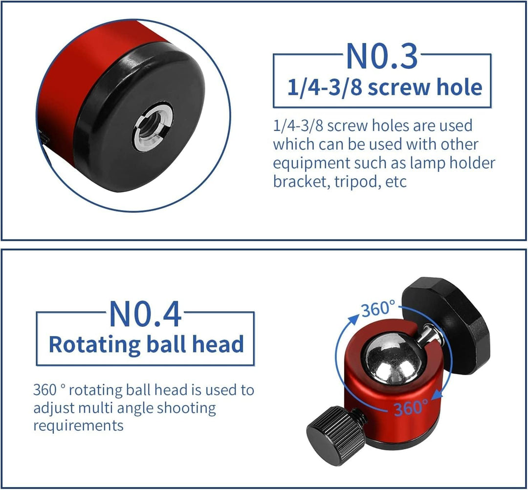 2 Stück Mini Kugelkopf Stativkopf mit 1/4 Hot Shoe Mount Adapter, Metall stativ kugelkopf 1/4'' auf