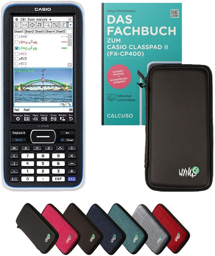 CALCUSO Standardpaket: Casio Classpad II (FX-CP400)+ WYNGS Schutztasche schwarz + CALCUSO Fachbuch +