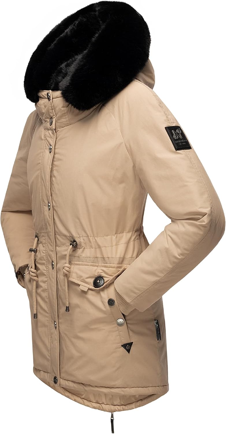 Navahoo Damen Warmer Winterparka mit doppelter Kunstpelz-Kapuze Sweety Deluxe XS-XXL XS Taupe, XS Ta