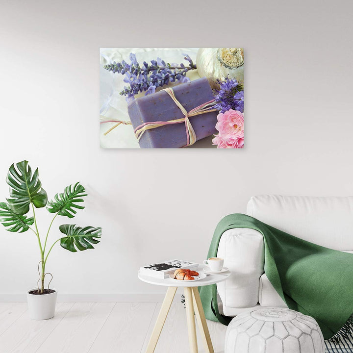 Feeby Bild auf Leinwand Lavendel Kunstdruck modern Blumen Violett 80x60 cm Leinwandbild 80x60 cm Vio