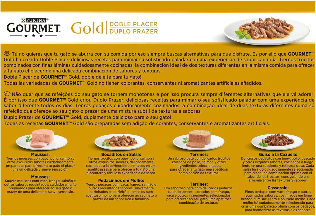 Purina Gourmet Gold Double Vergnügen, Nassfutter für Katzen, Sortiert, 8 Packungen à 12 Dosen à 85 g