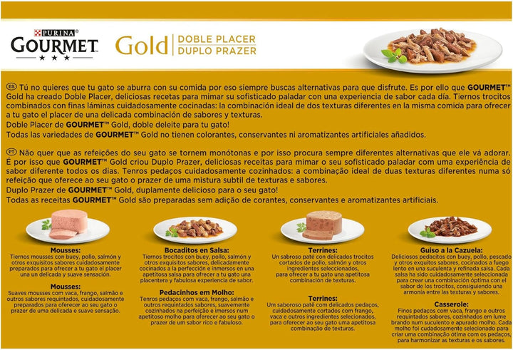 Purina Gourmet Gold Double Vergnügen, Nassfutter für Katzen, Sortiert, 8 Packungen à 12 Dosen à 85 g