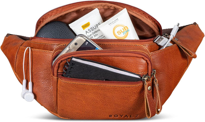 ROYALZ 'Alabama' Gürteltasche Leder Herren Damen Bauchtasche Retro Vintage Look Hüfttasche flach Bru