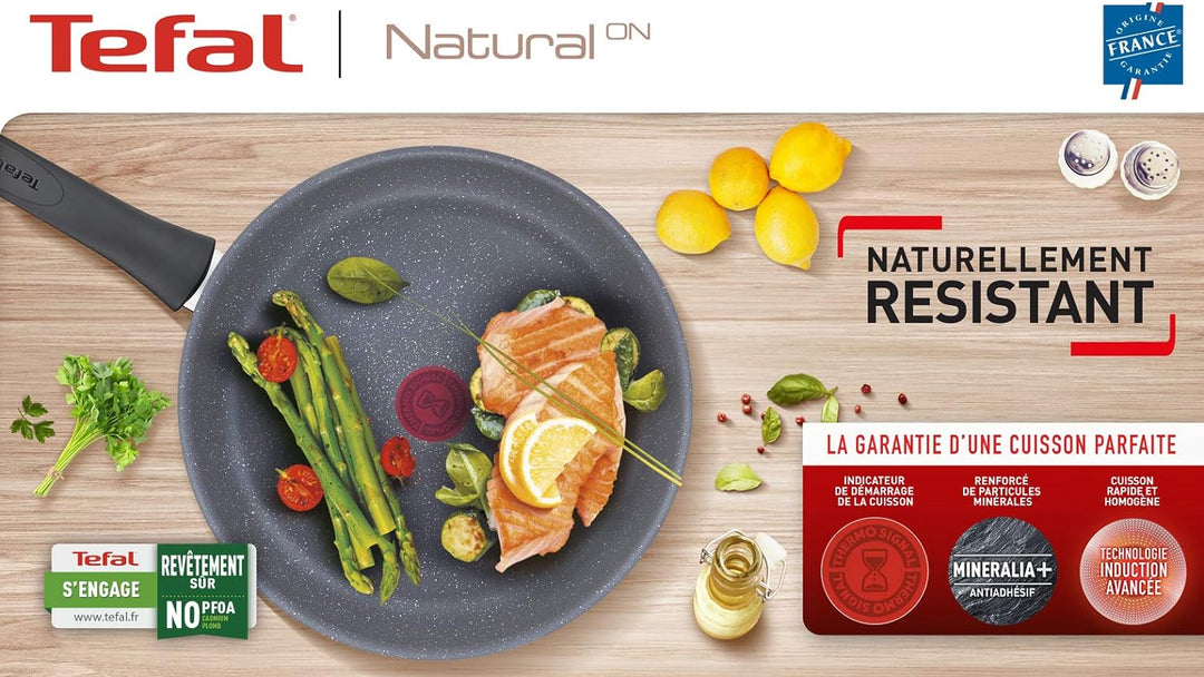 Tefal Natural On Induction G2801902 Grillpfanne, antihaftbeschichtet, 26 cm, Dunkelgrau