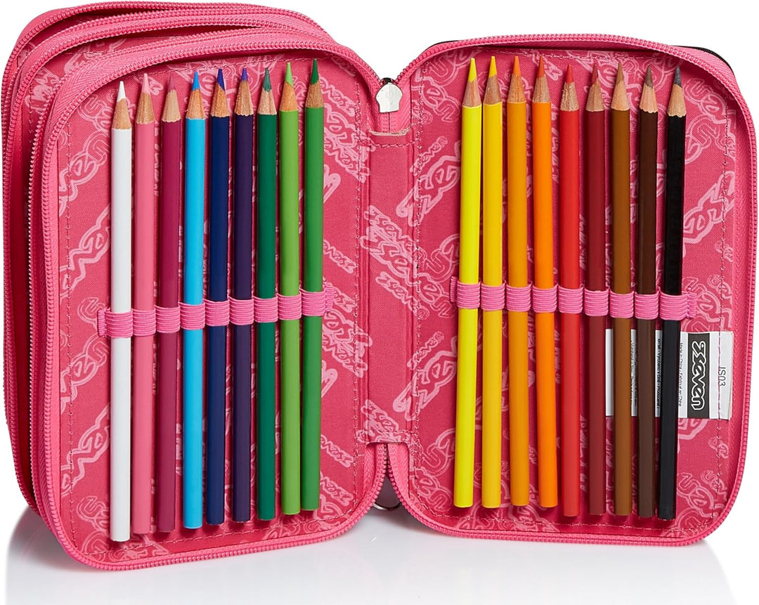 Seven Federmäppchen, Mäppchen, Mehrfarbig, Federtasche für Schreibwaren, Etui komplett mit Bleistift