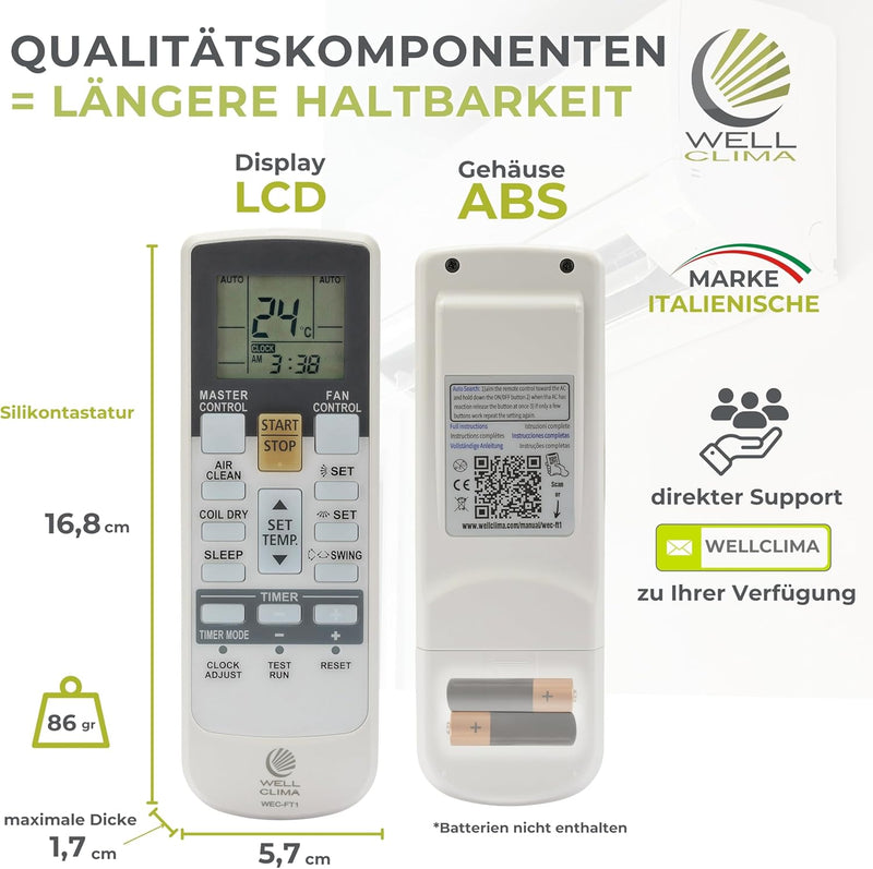 Wellclima WEC-FT1 Fernbedienung Kompatibel mit Fujitsu und General Klimaanlagen, Originaldesign, Erw