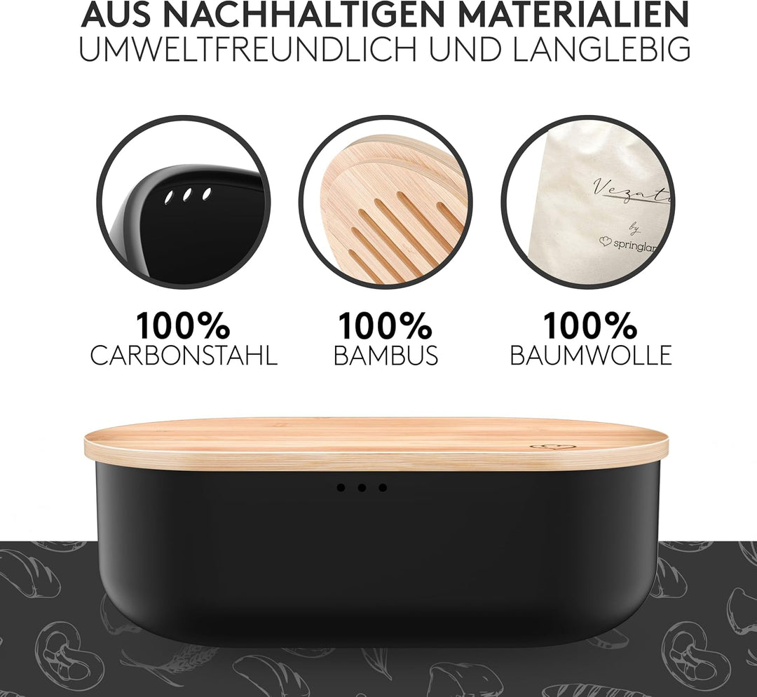 Vezato Brotbox – Nachhaltiger Brotkasten für lange Frische dank spezieller Beschichtung – Extra gros