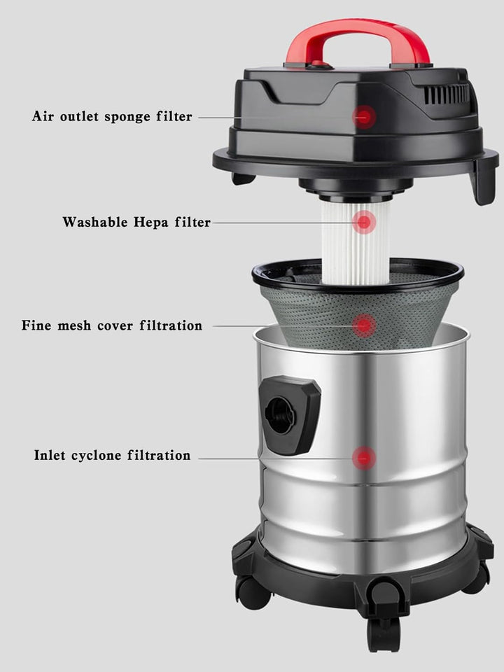 Allzwecksauger 1800W mit 18L Edelstahlbehälter Nass und Trockensauger für Teppich & Hartböden, leist