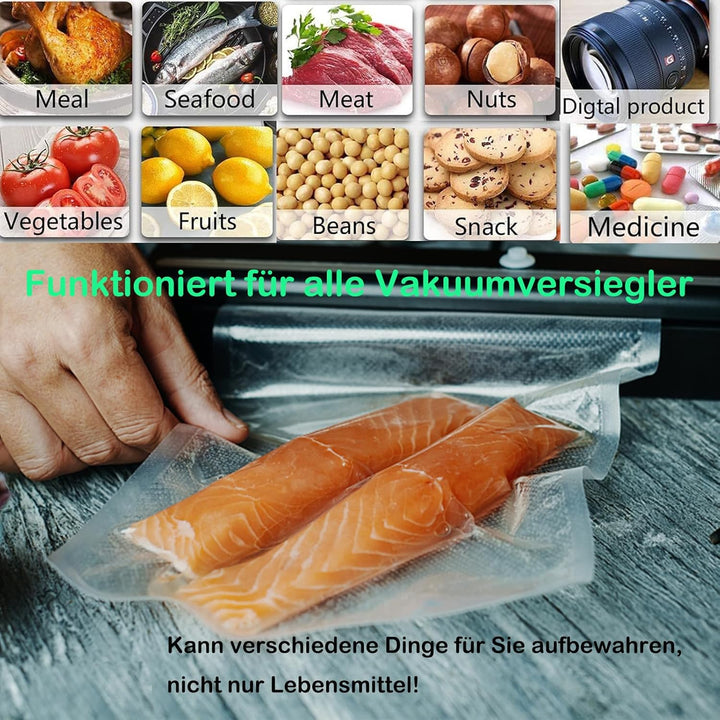 Vakuumrollen 4 Rollen 28x600cm, Wiederverwendbar BPA-frei Vakumierfolienrollen für Vakuumierer & Leb