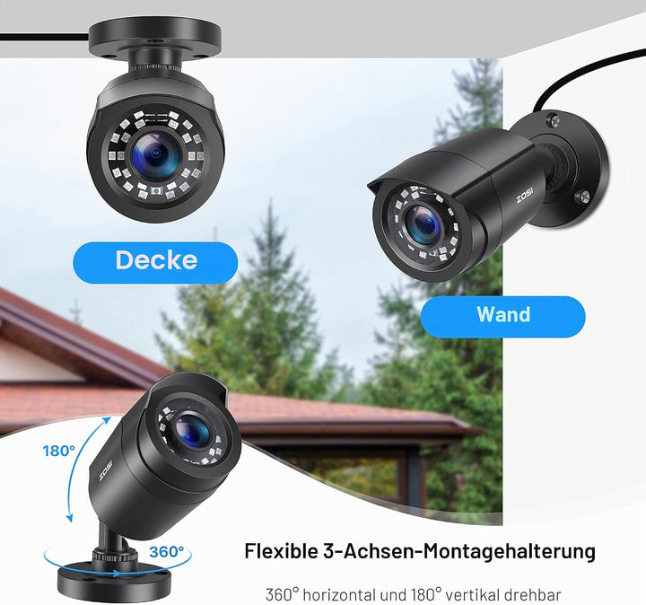 ZOSI 1080P HD Aussen Video Überwachungskamera 4-in-1 TVI/CVI/AHD/CVBS 960H CCTV Kamera mit OSD 24M I