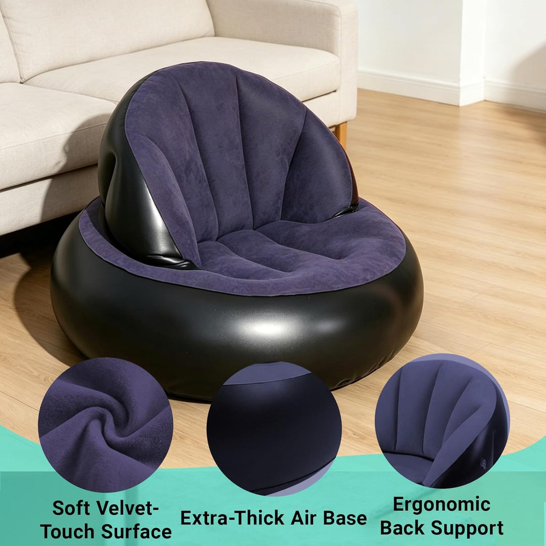 Aufblasbarer Sessel Sofa mit Flockoberfläche，Aufblasbares Sofa Rundes Luftsofa inkl Fusspumpe Wasser