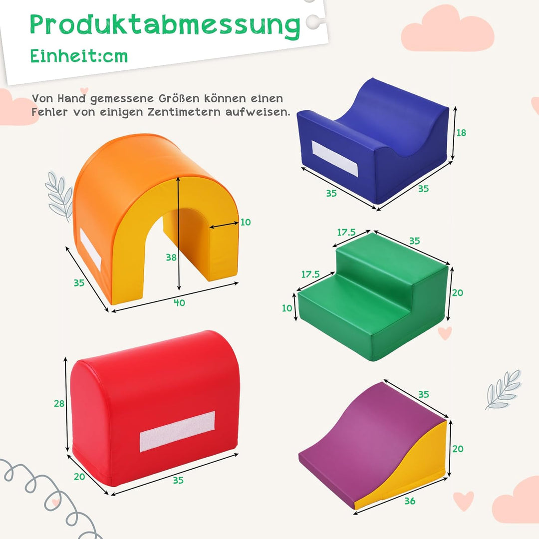 Schaumstoffbausteine 5-in-1 mit Klettverbindung – Klettergerüst & Krabbelparcours, wasserfeste Softb