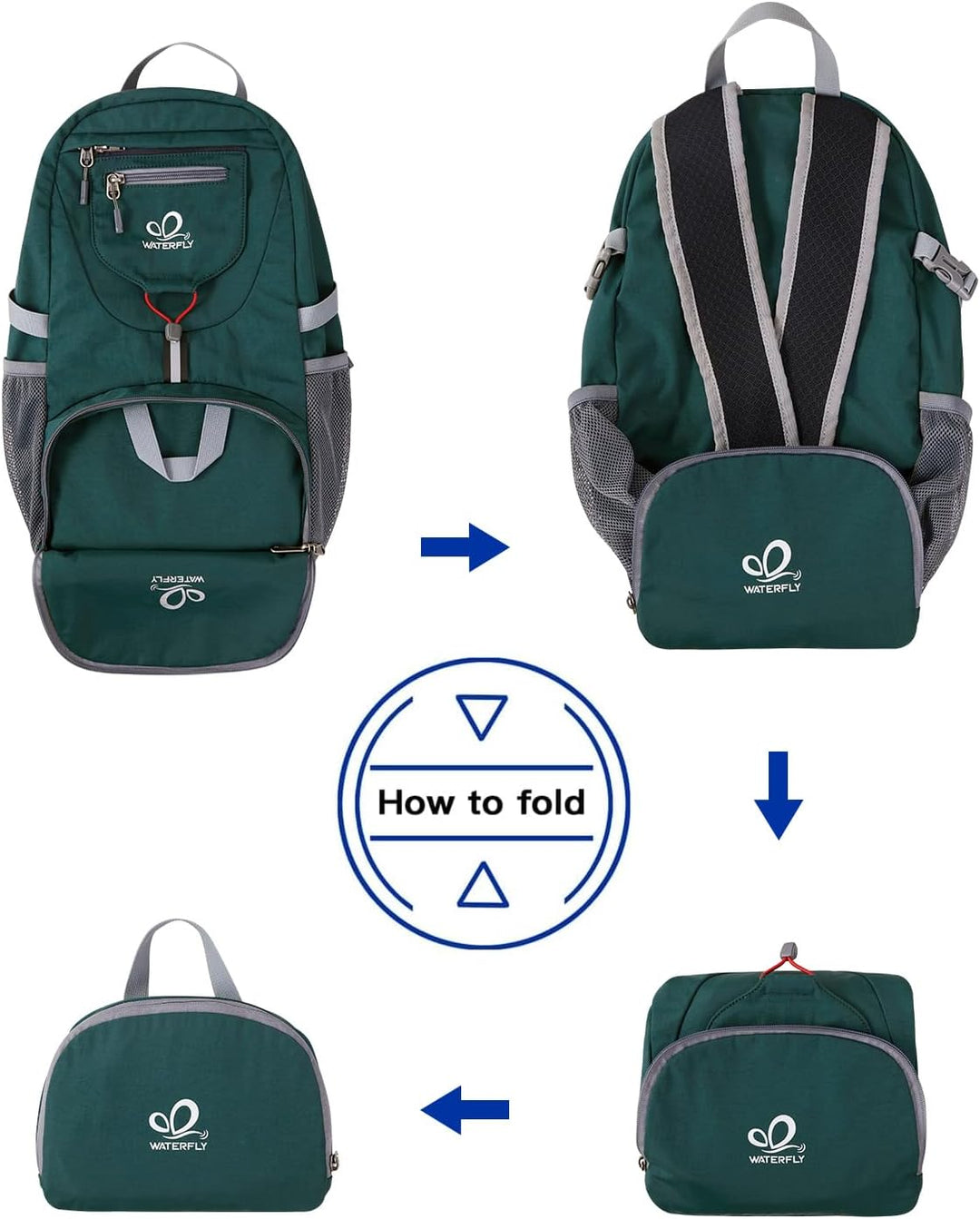 WATERFLY Ultraleicht Faltbar Klein Rucksack: 20L Leicht Packable Wanderrucksack Tagesrucksack Trekki