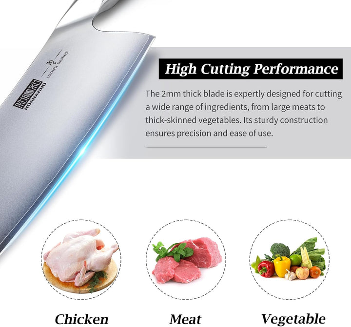 HOSHANHO 18cm Hackmesser, Scharfes Profi Hackmesser Kochmesser Edelstahl Fleichmesser, Mehrzweck Chi