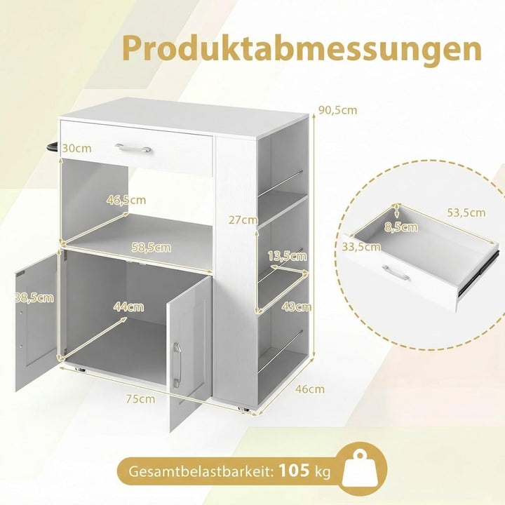 COSTWAY Küchenwagen mit Rollen, Servierwagen mit Arbeitsplatte, Schublade &amp; 3 Gewürzregalen, mobiler