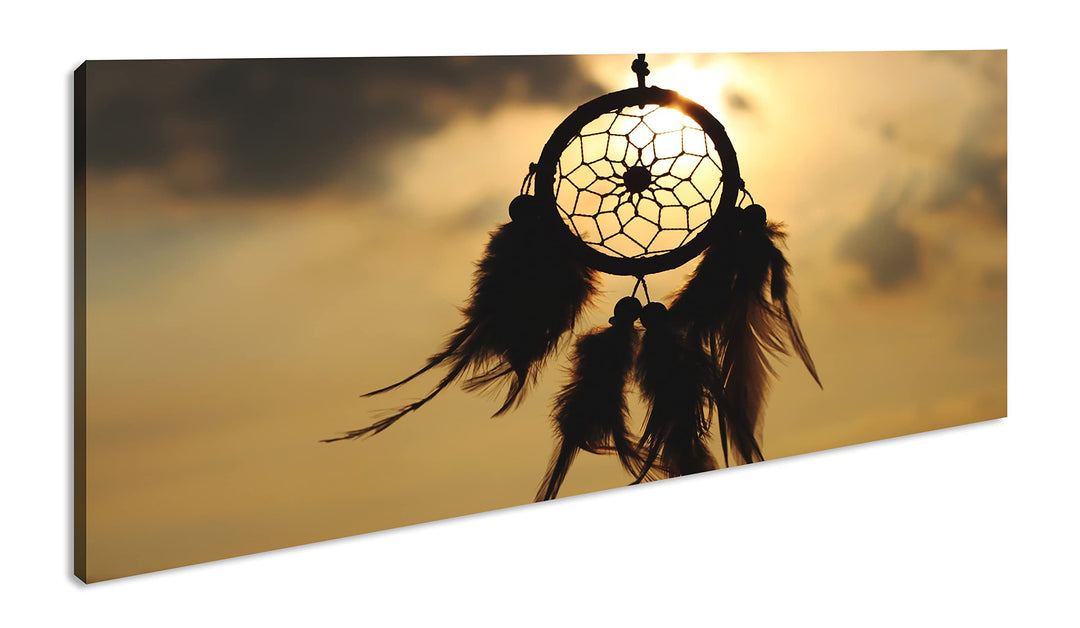 Traumfänger im Wind Panorama 60x30 cm als Leinwandbild, Motiv fertig gerahmt auf Echtholzrahmen, Hoc