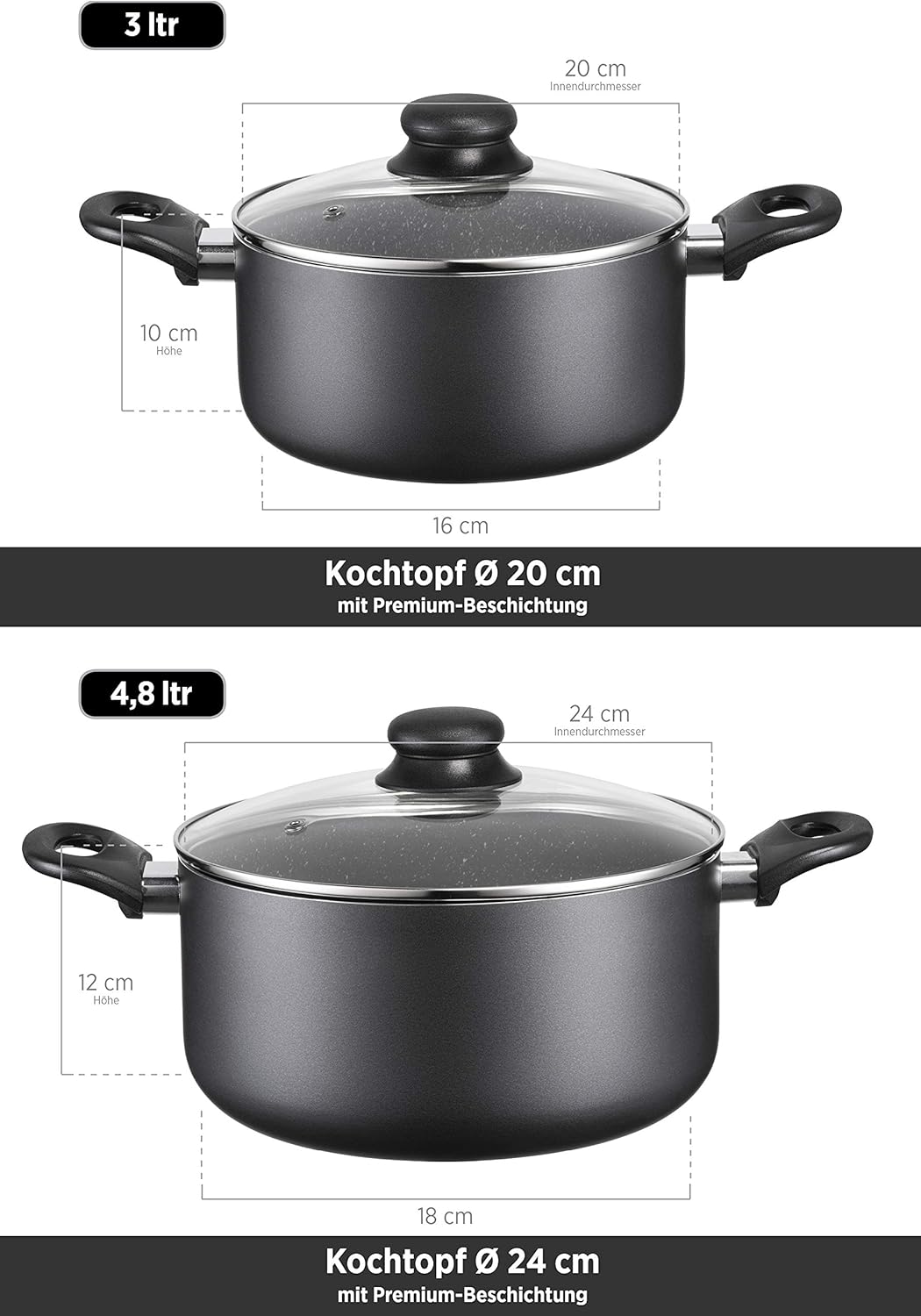 MÄSER 931727 Serie Izar, Kochtopf-Set mit Premium-Antihaftbeschichtung, geeignet für Induktion, enth