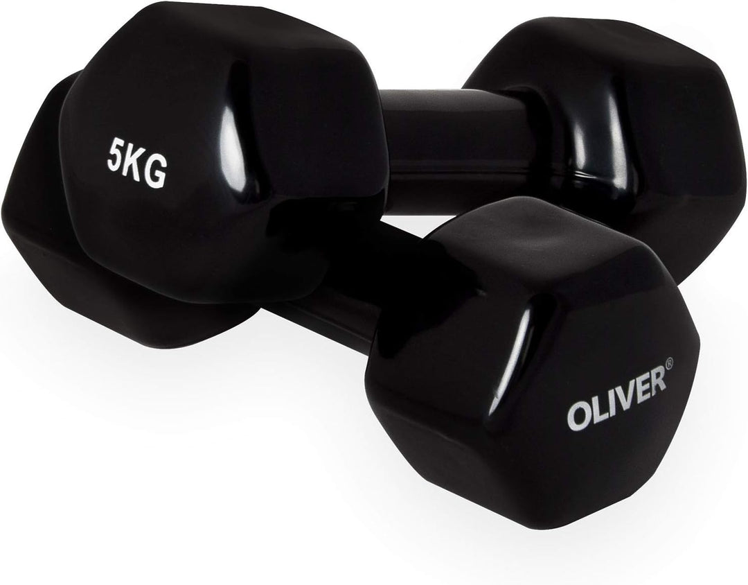 OLIVER Vinyl Hanteln Set Kurzhanteln Schwarz 2 Paar zu je 5,0 kg Fitness