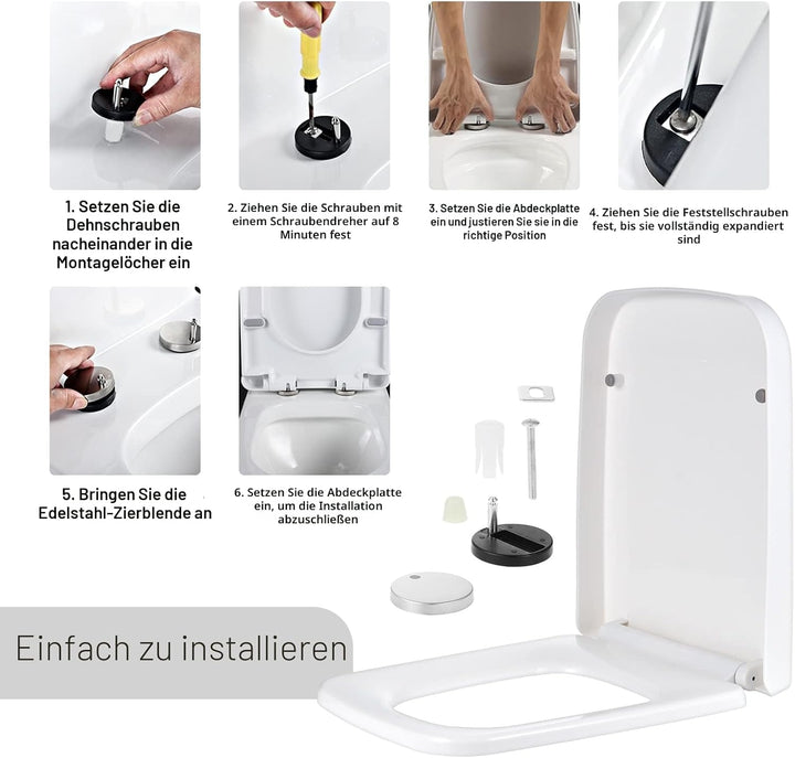 Kinsinder Quadratischer Form Toilettendeckel, WC Sitz mit Absenkautomatik, Toilettensitz Klodeckel K