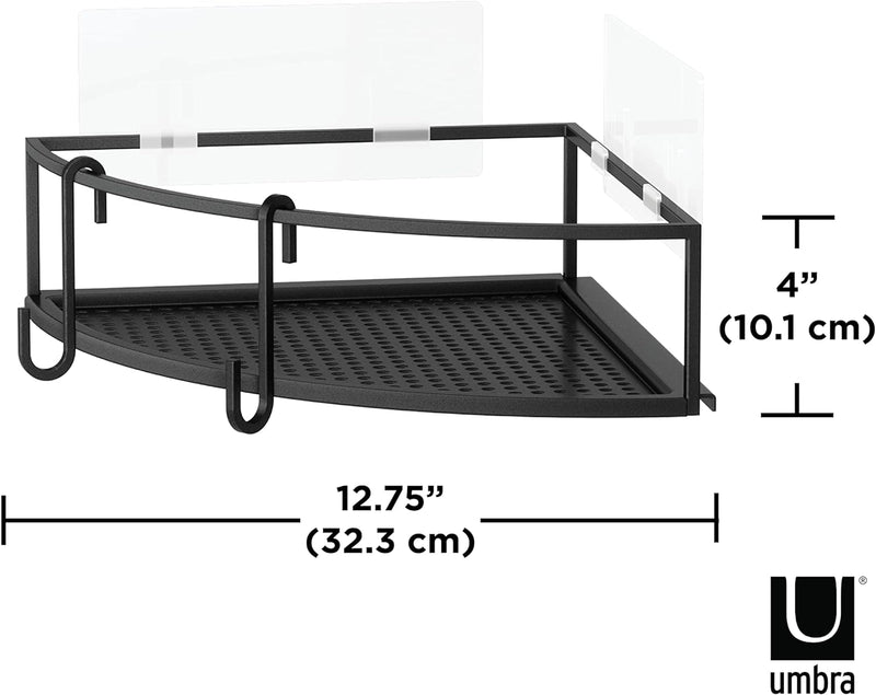 Umbra Cubiko Eckregale, Duschablage ohne Bohren mit Haken, Schwarz, 2er-Set Schwarz Eckregal, Schwar