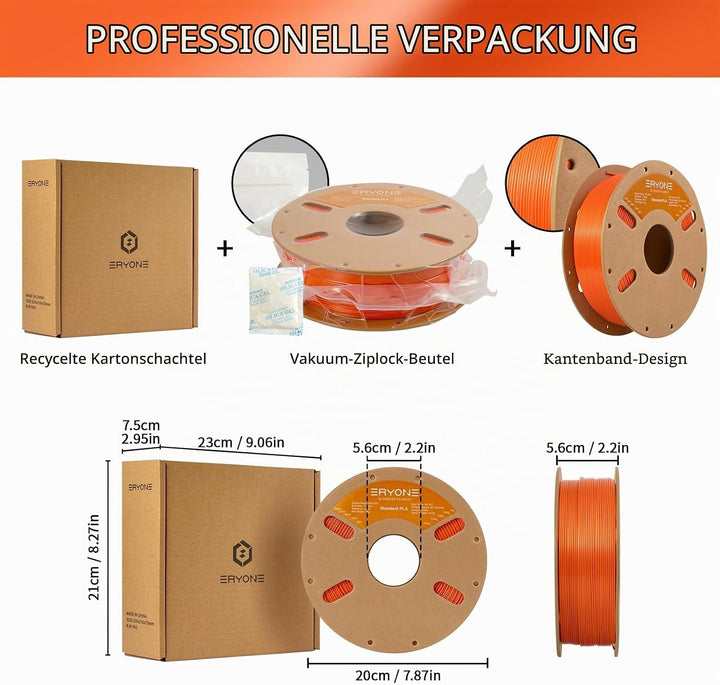ERYONE PLA Filament 1.75 mm, 3D-Drucker Filament PLA, 0,03 mm, 1 kg/Spule, Orange C-Regular-Orange,