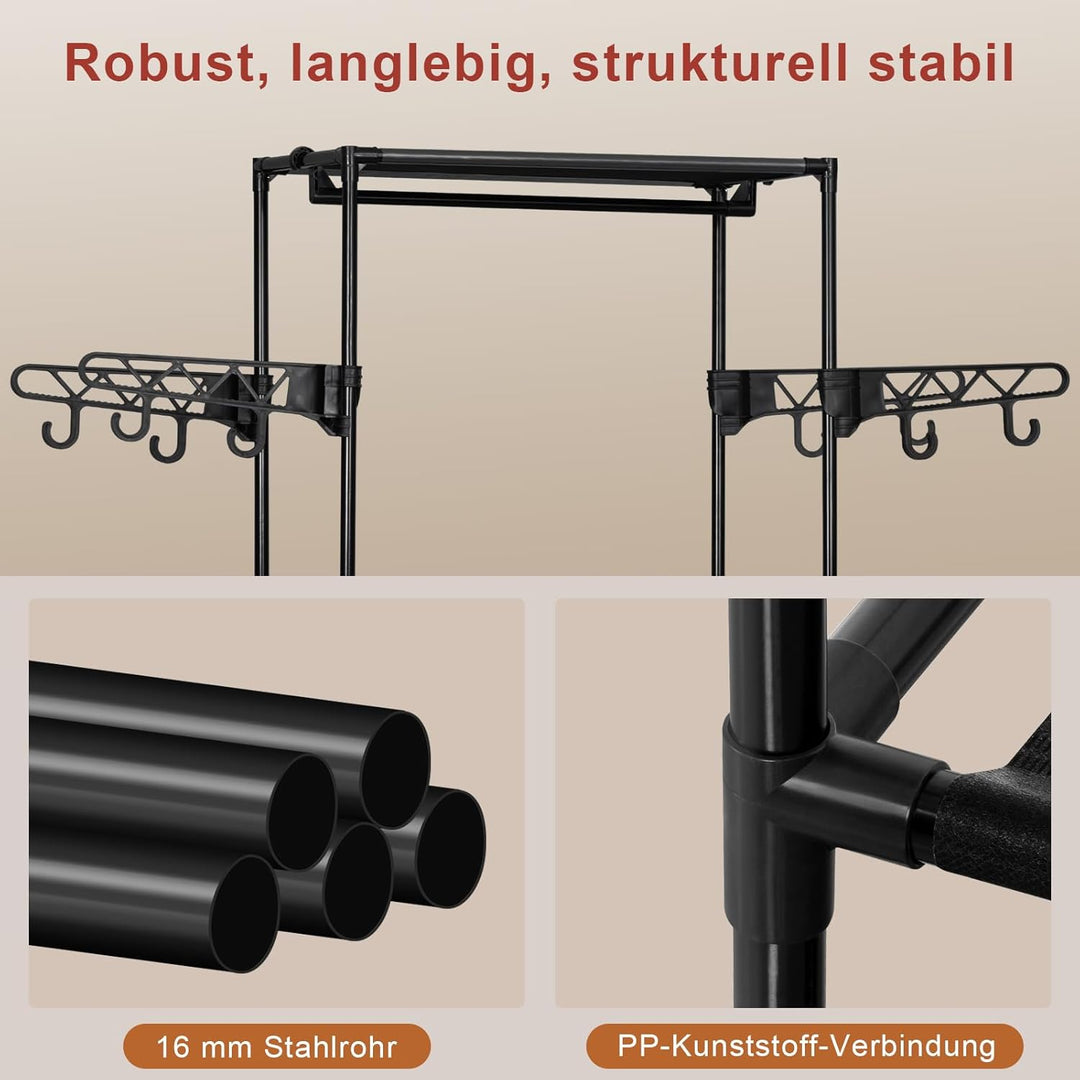WOLTU Kleiderständer, Kleiderschrank offen, freistehende Garderobe, mit Kleiderstange Ablagen Haken,