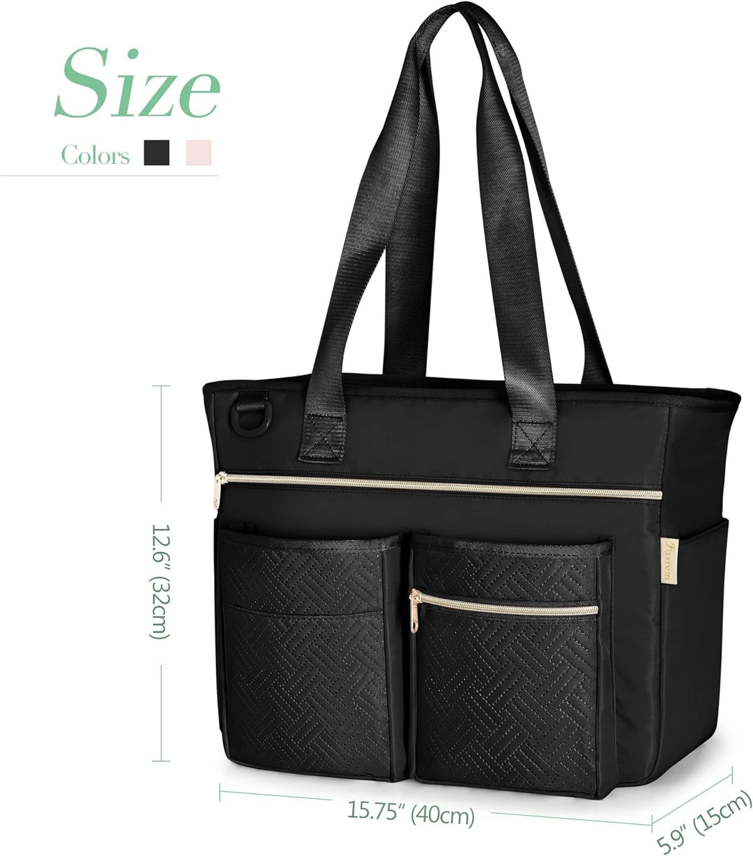 Fasrom Teacher Arbeitstasche mit Fächern für Laptop, Grosse Laptoptasche für Lehrer Schwarz, Schwarz