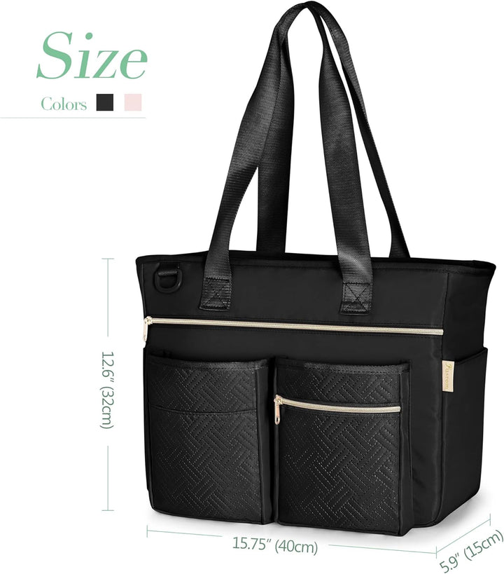 Fasrom Teacher Arbeitstasche mit Fächern für Laptop, Grosse Laptoptasche für Lehrer Schwarz, Schwarz