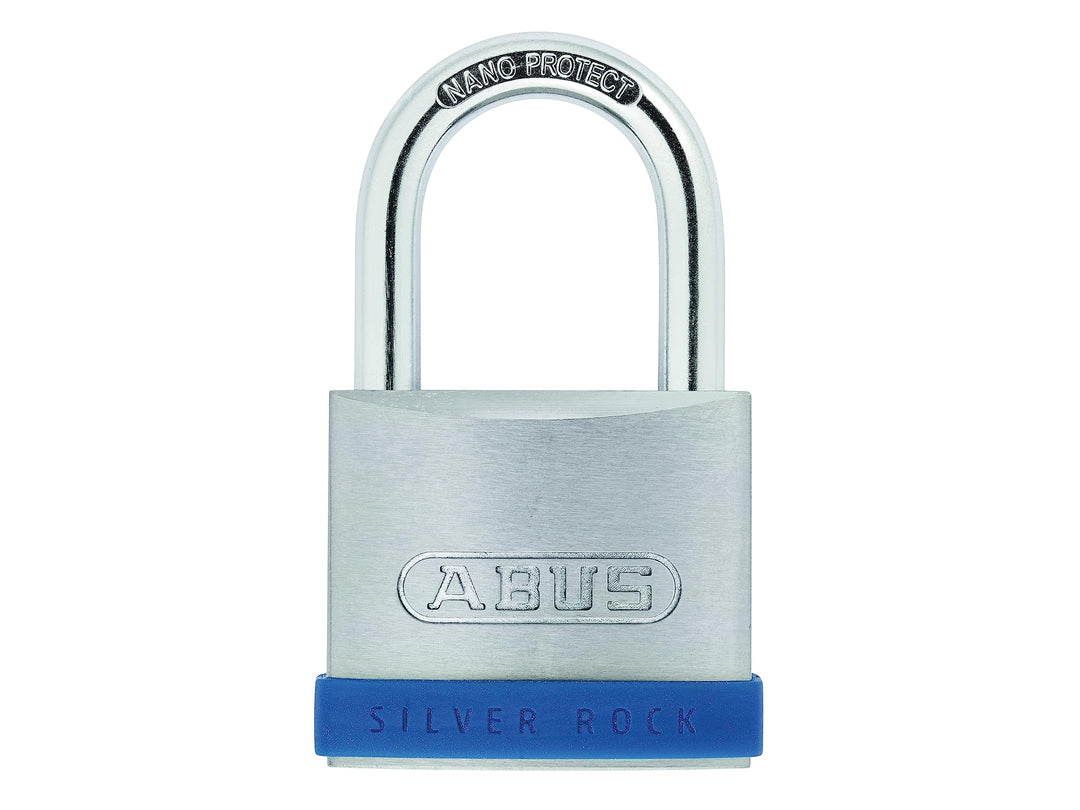 ABUS Vorhängeschloss Silver Rock 5/55 aus massivem Zink - mit Silikon Schutzrahmen - Kellerschloss u