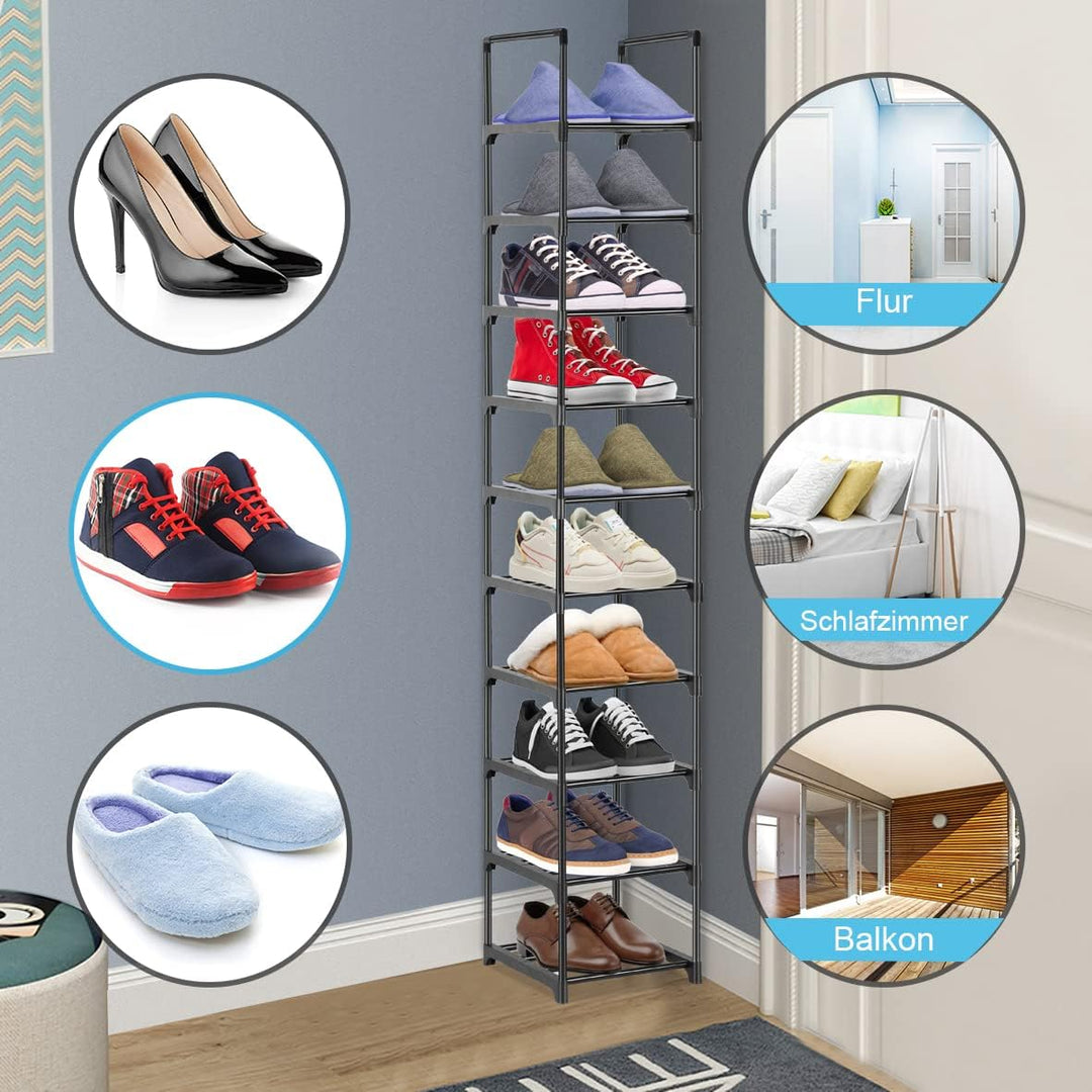 Hossejoy Schuhregal mit 10 Ablagen, Metall Schuhschrank Hoch Schmal, Multifunktional Schuhablage Sch